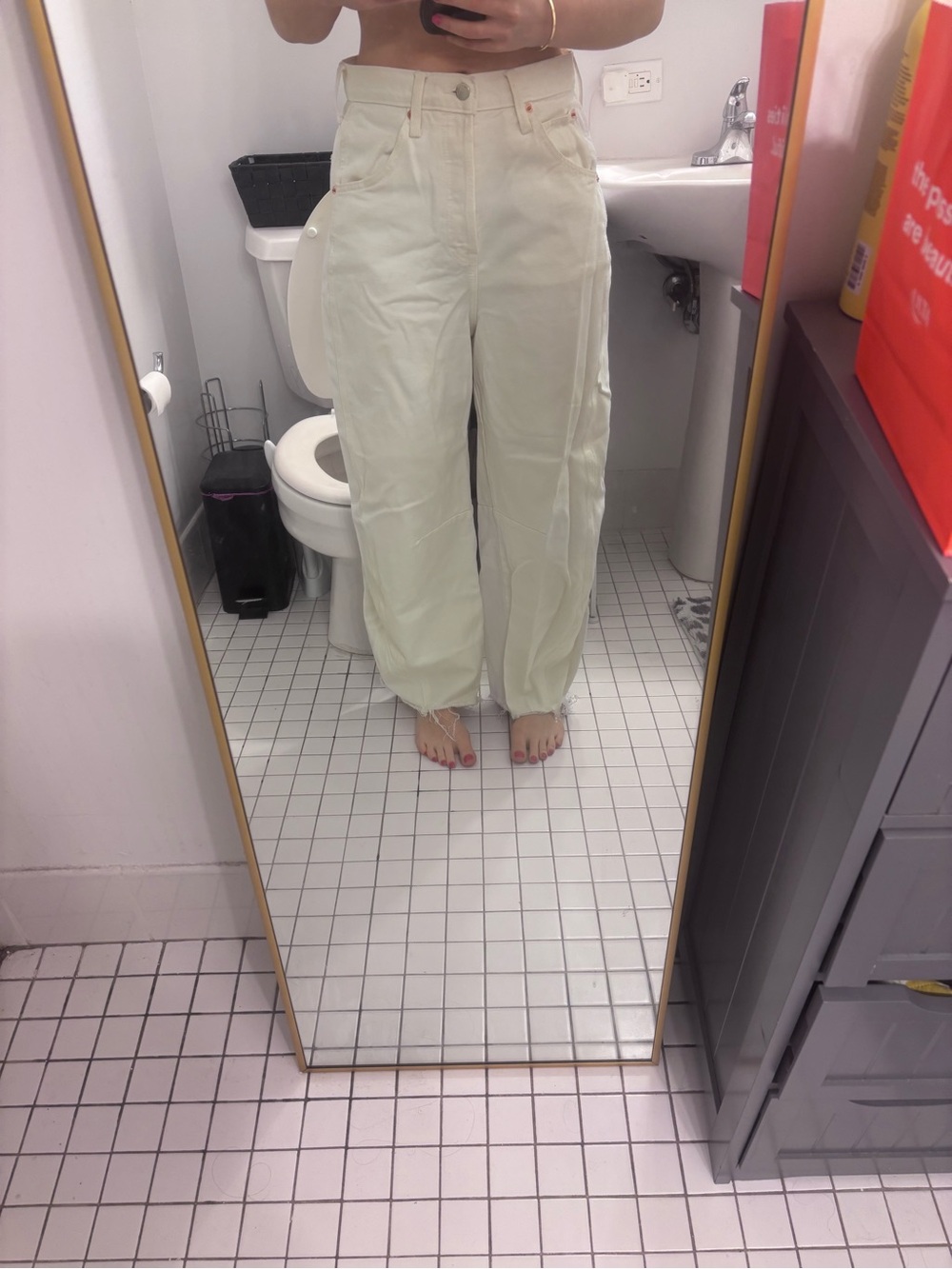 White barrel jeans